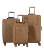 Valise Evasion GYL souple set de 3 valises cabine semaine et soute coloris moca vue de face du set complet