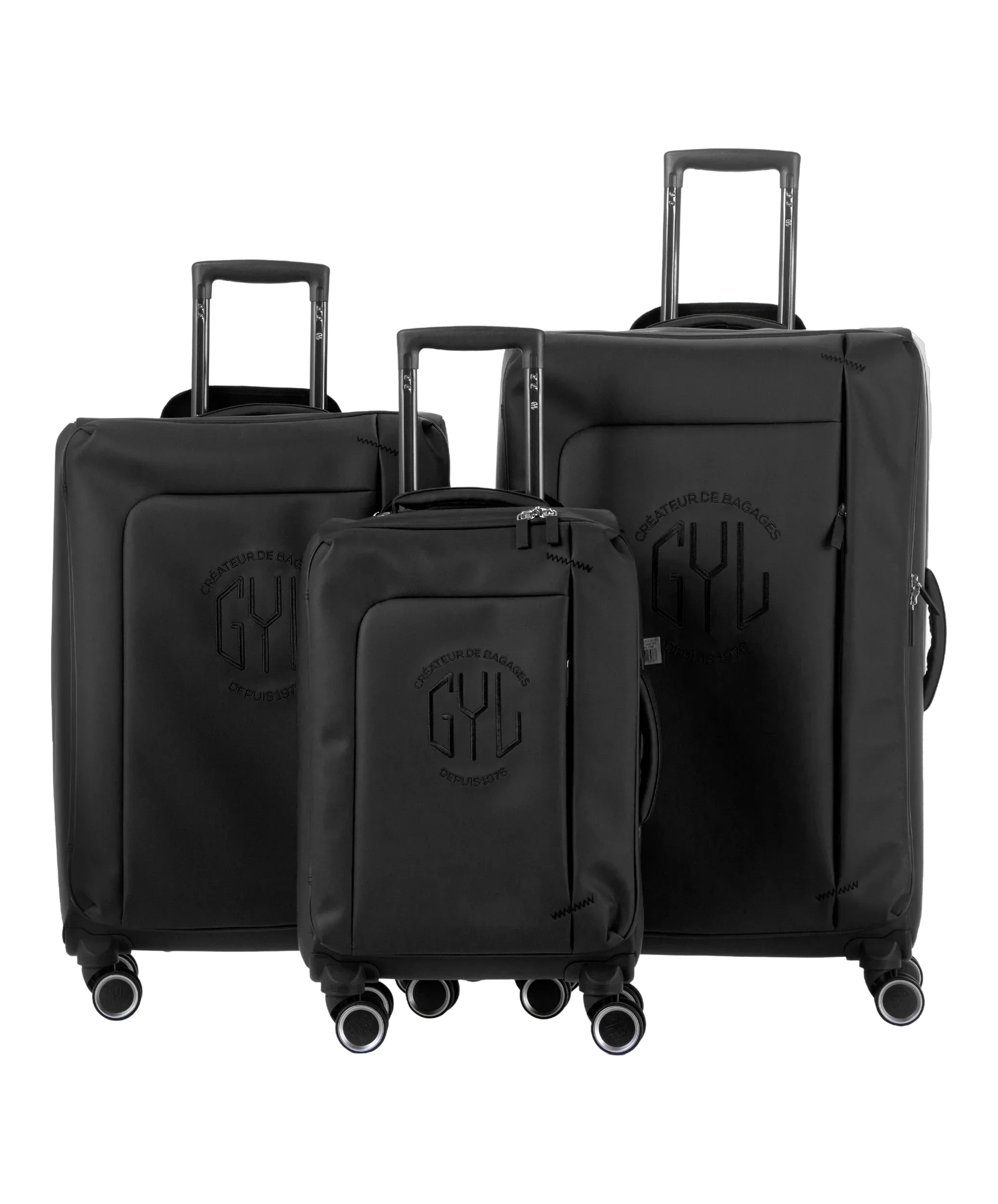 Valise Evasion GYL souple set de 3 valises cabine semaine et soute coloris noir vue de face du set complet
