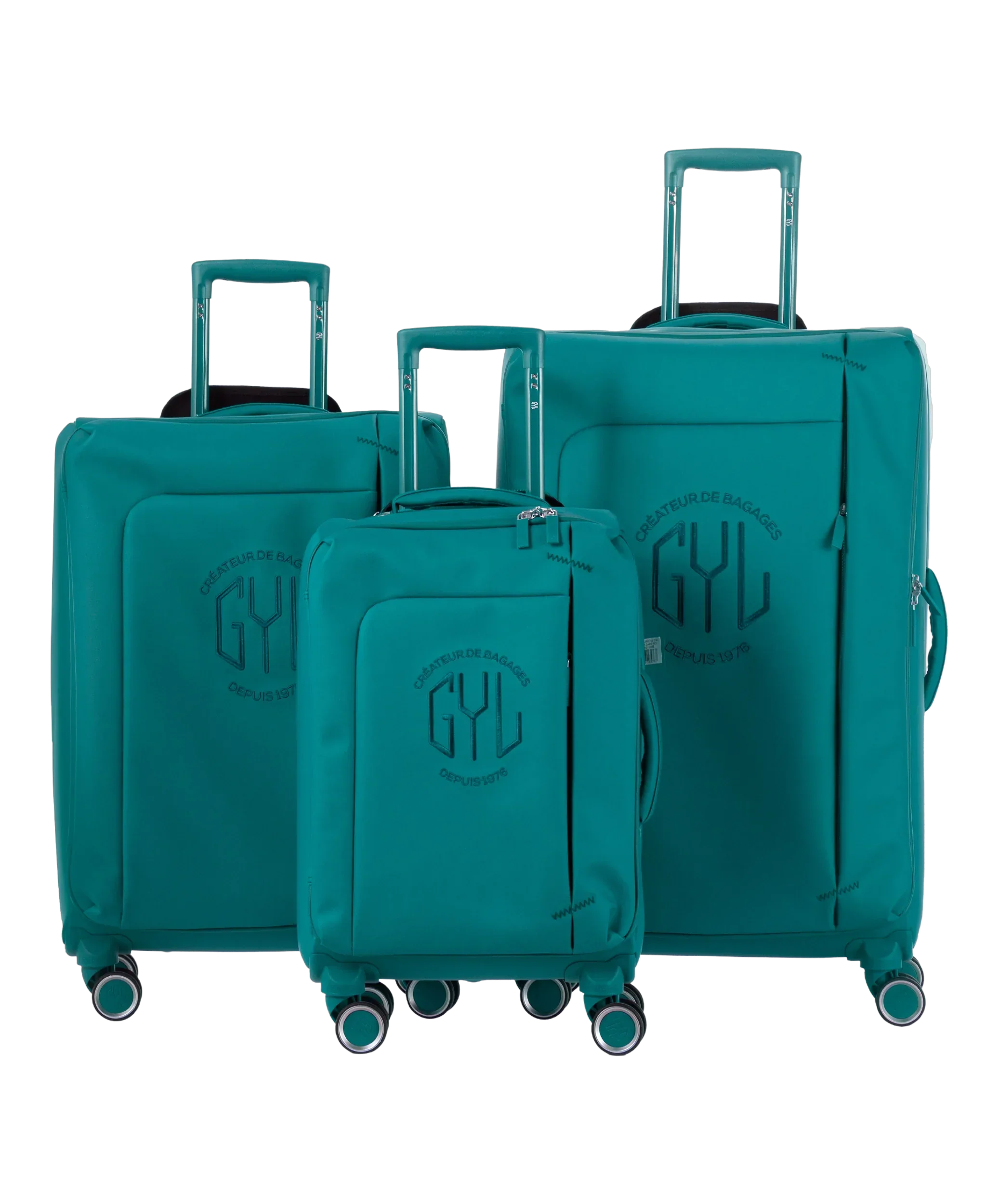 Valise Evasion GYL souple set de 3 valises cabine semaine et soute coloris sapin vue de face du set complet
