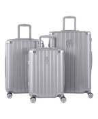 Valise Intemporelle en polycarbonate set de 3 valises cabine semaine et soute coloris argent vue de face du set complet
