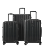 Set de 3 valises Intemporelle en polycarbonate cabine, semaine et soute coloris gris foncé glossy vue de face avec logo GYL, packshot GYL