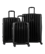 Valise Intemporelle en polycarbonate set de 3 valises cabine semaine et soute coloris noire vue de face du set complet