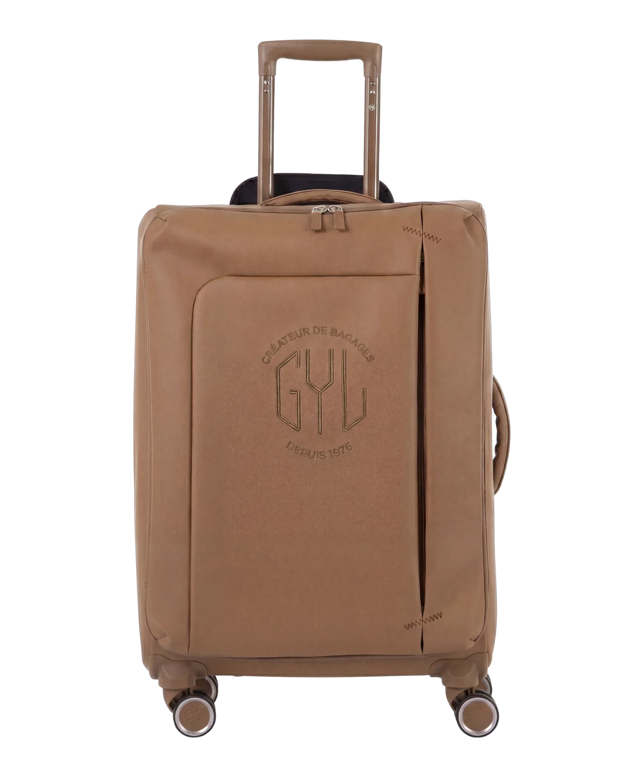 Valise Evasion GYL souple soute 75 cm coloris moca vue de face avec logo GYL