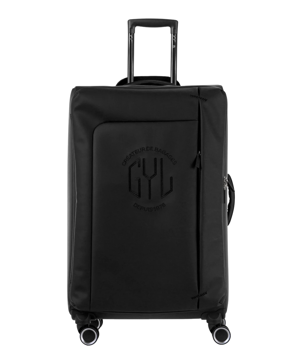 Valise Evasion GYL souple soute 75 cm coloris noir vue de face avec logo GYL