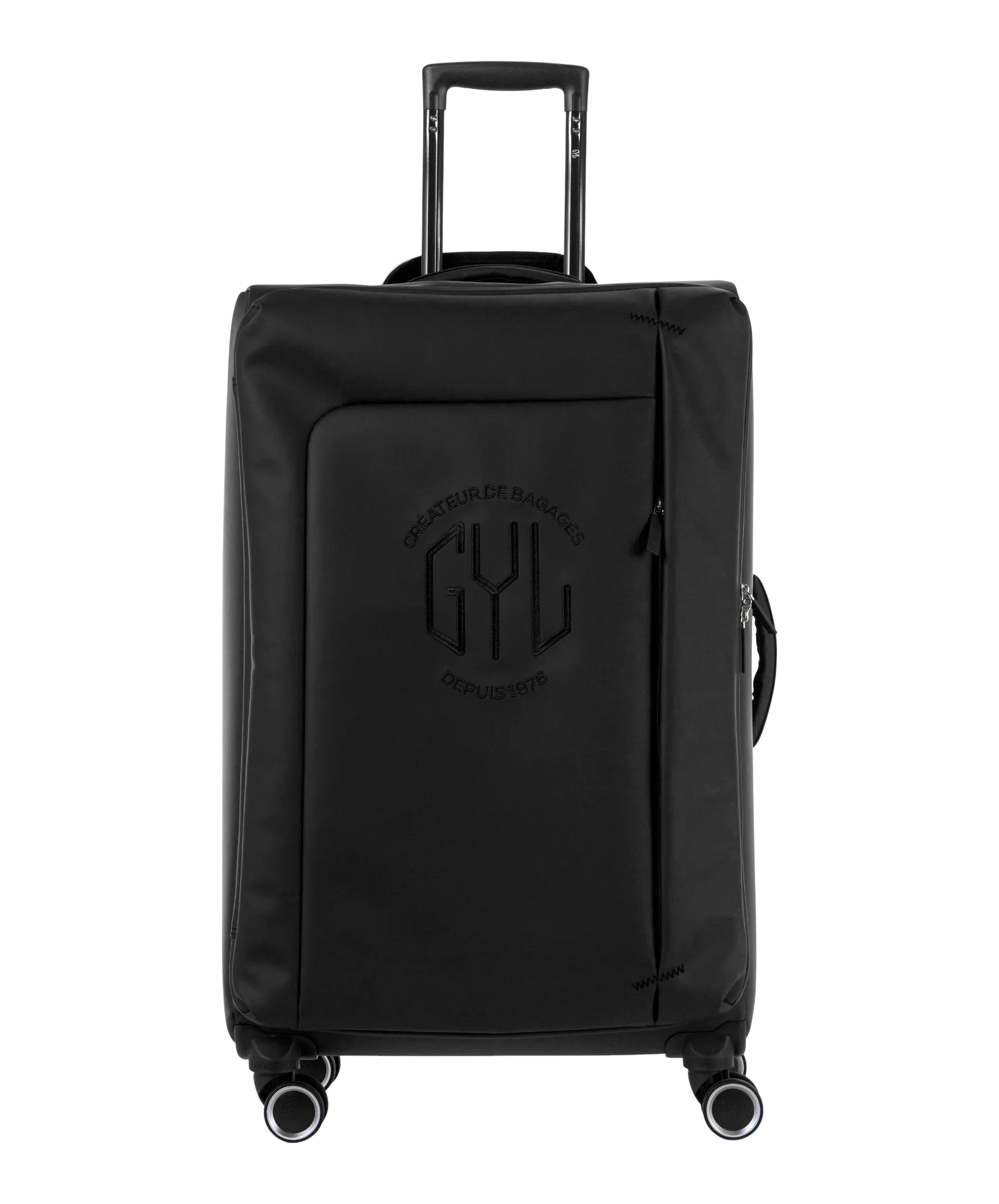 Valise Evasion GYL souple soute 75 cm coloris noir vue de face avec logo GYL