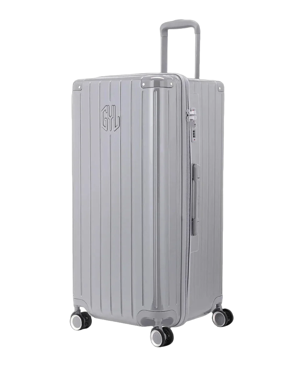 Valise trunk GYL taille XL argent vue trois quarts polycarbonate rigide