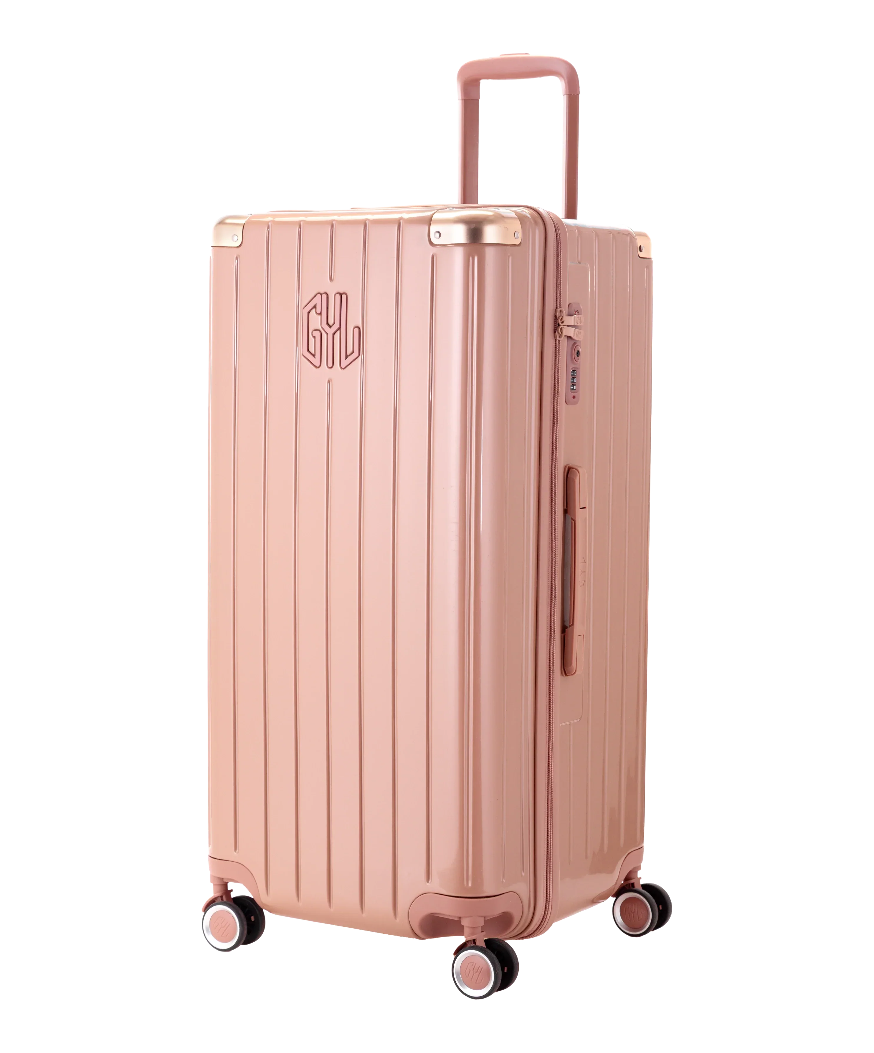 Valise Trunk GYL en polycarbonate Trunk XL 80 cm coloris rose gold vue trois quarts avant