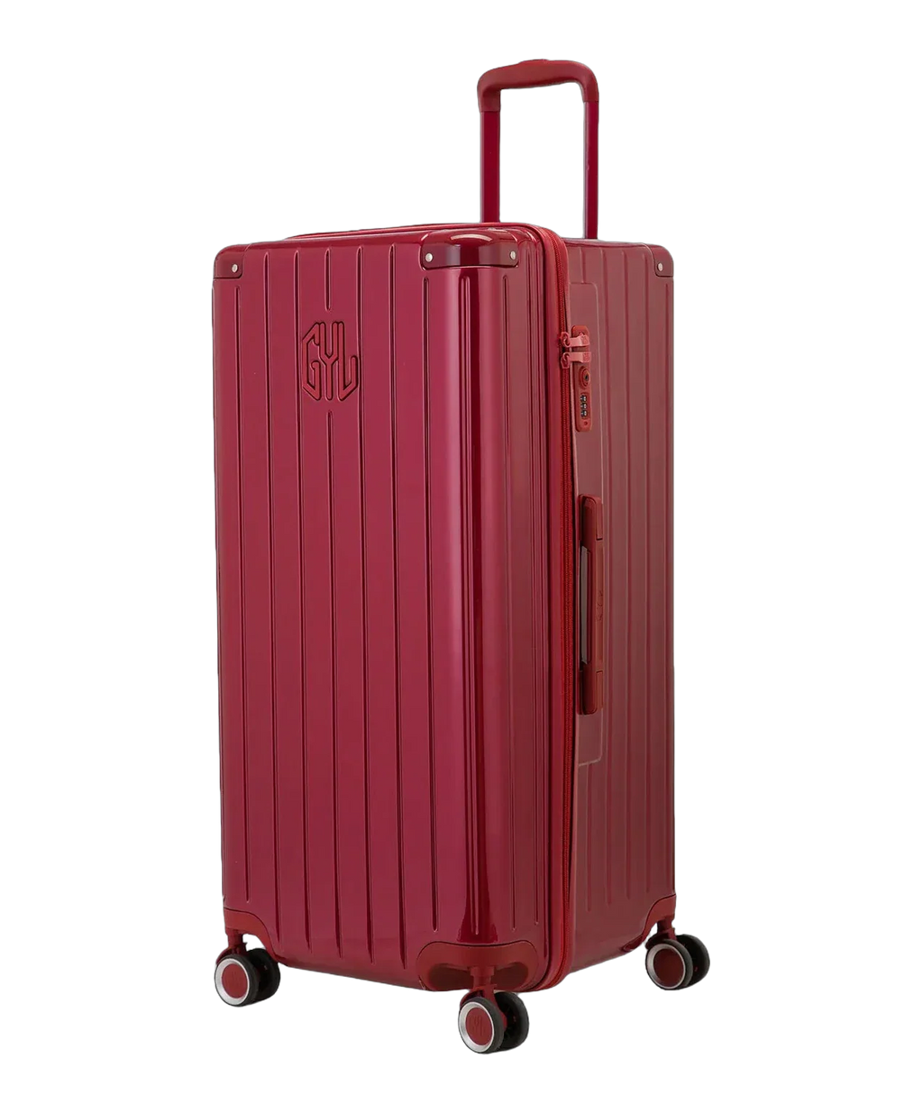 Valise trunk GYL taille XL rouge fonce vue trois quarts polycarbonate rigide