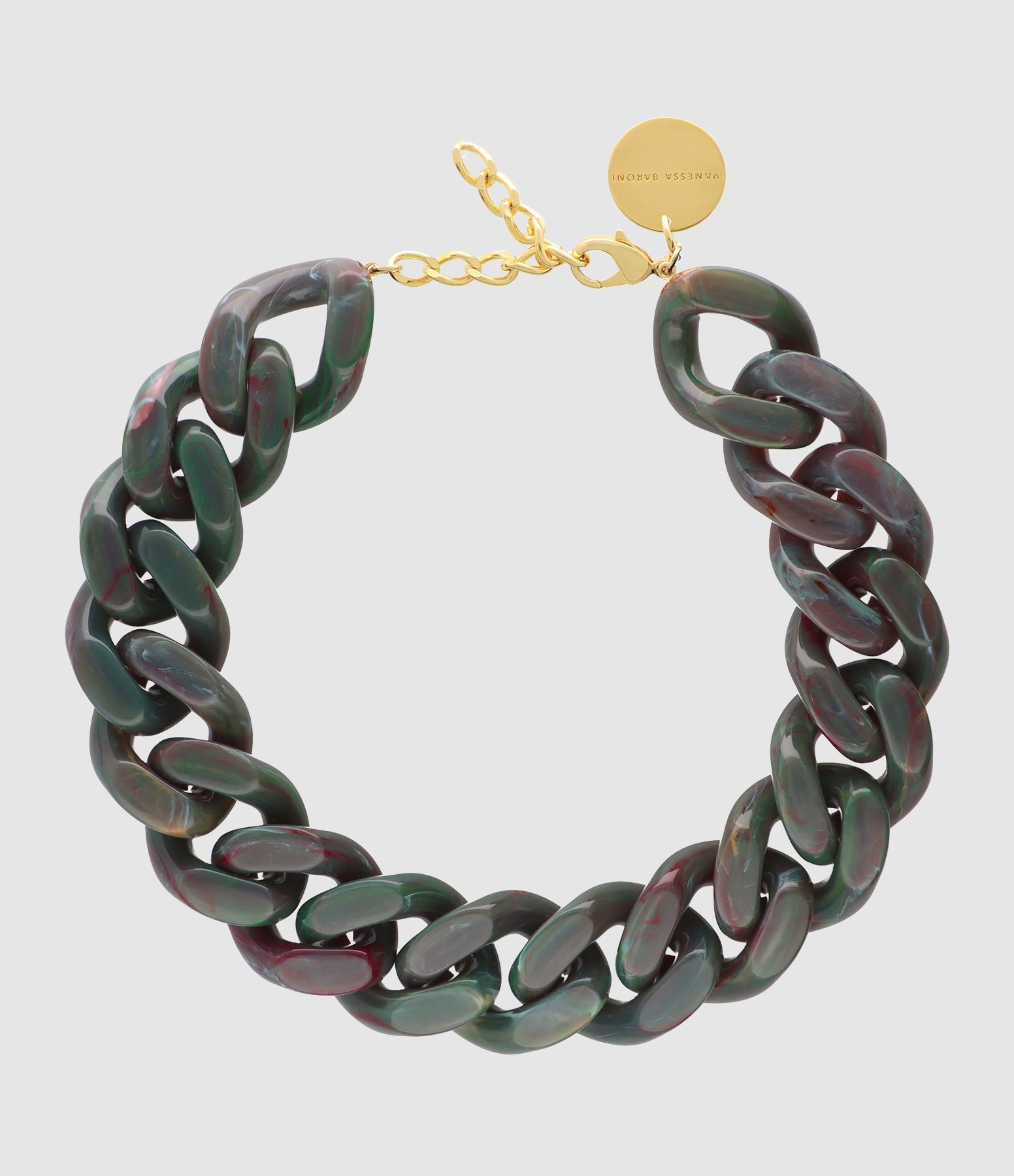 Vanessa Baroni - Collier Big Flat Chain Green Marble - Femme