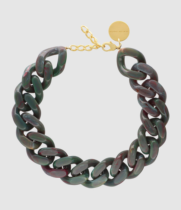 Vanessa Baroni - Collier Big Flat Chain Green Marble - Femme
