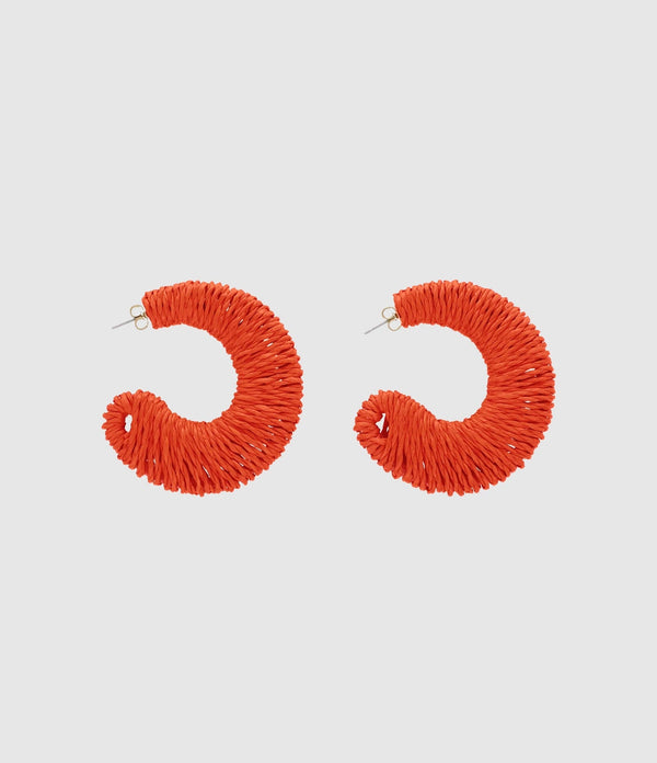Vanessa Baroni - Boucles D'Oreilles Big Moon Raffia Orange - Femme