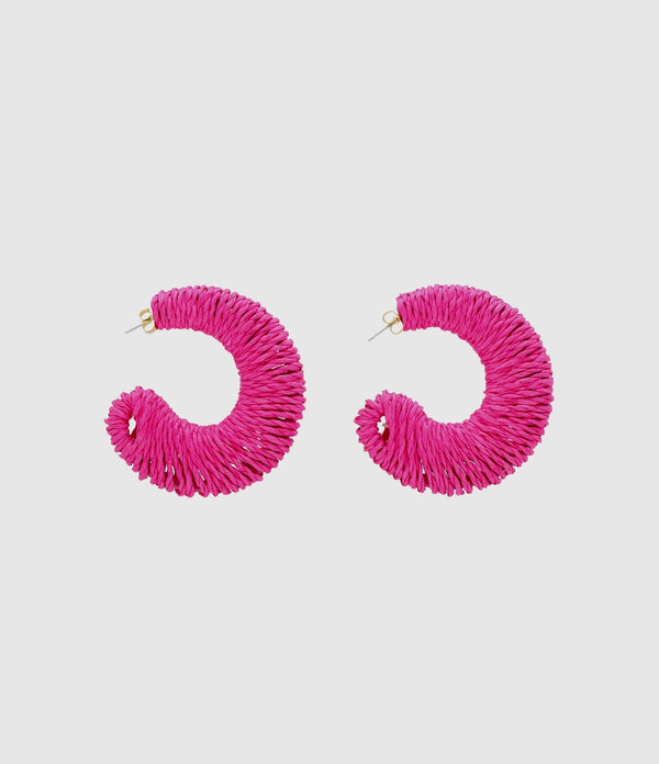 Vanessa Baroni - Boucles D'Oreilles Big Moon Raffia Fuchsia - Femme