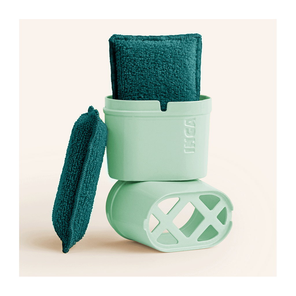 Eponge lavable double absorption vert avec support