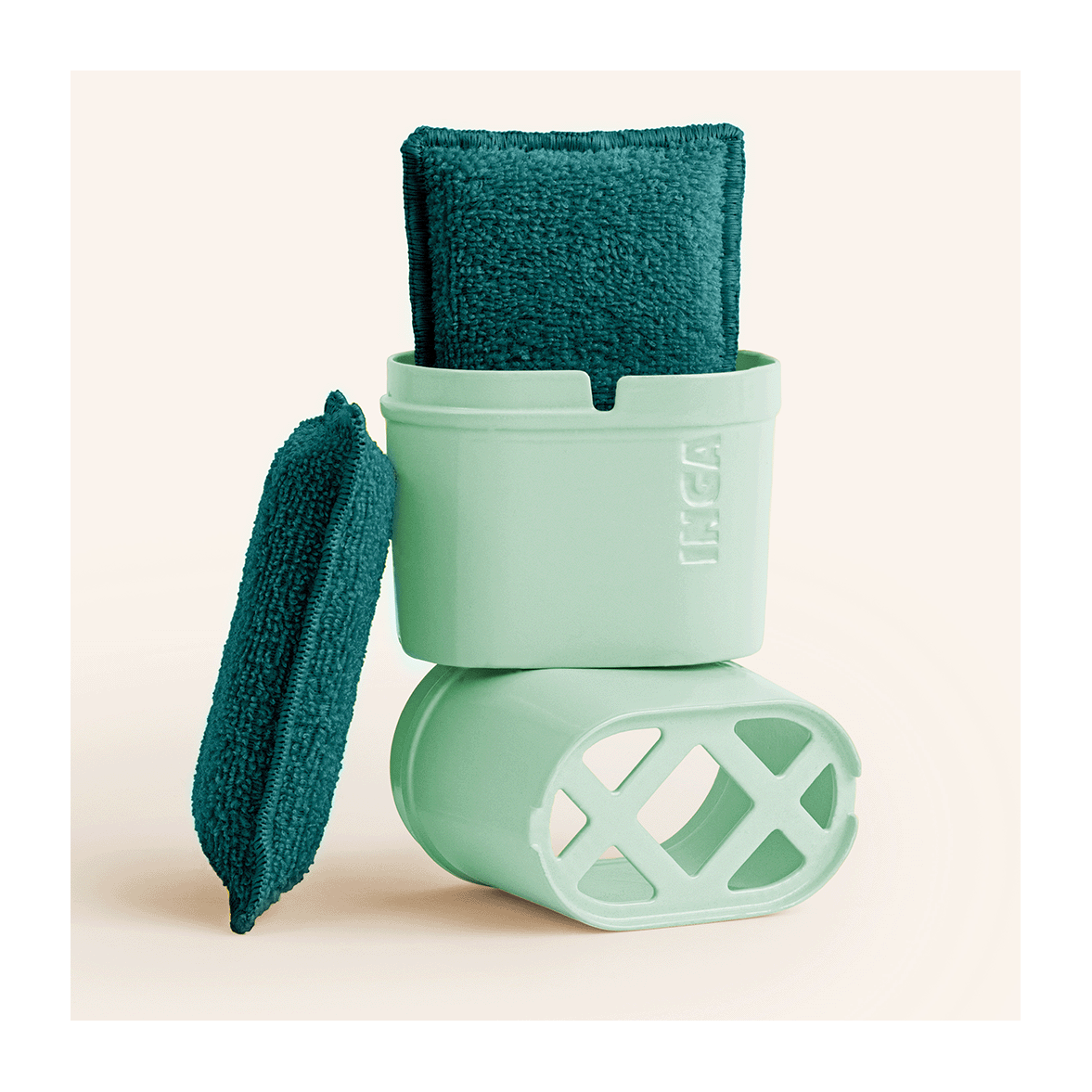 Eponge lavable double absorption vert avec support