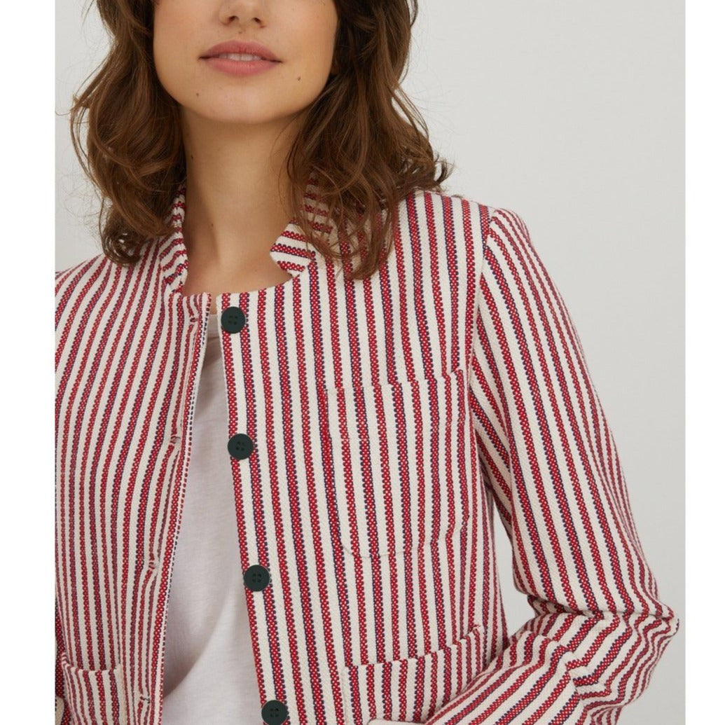 Veste Courte Rayée - Ecru Rayé Rouge - Femme VESTES ET MANTEAUX Cyrillus