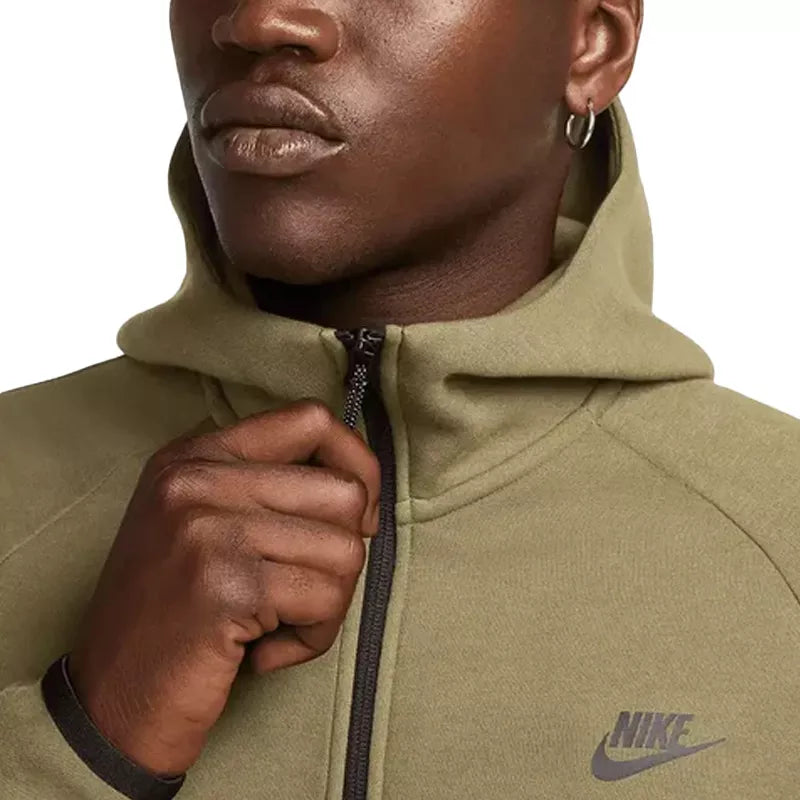 Veste De Survêtement Nike Tech Fleece Full Zip Hoodies - Olive, Blanc