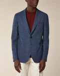 Veste En Coton Stretch Bleu - Bleu, Micro Dessin Fondu - De Fursac - The Bradery