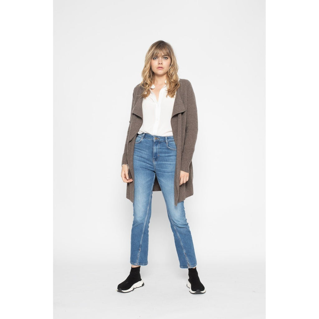 Veste Longue Abigail Taupe, 100% Cachemire, 2 Fils, Jersey, 266Gr - Femme - Perfect Cashmere - The Bradery