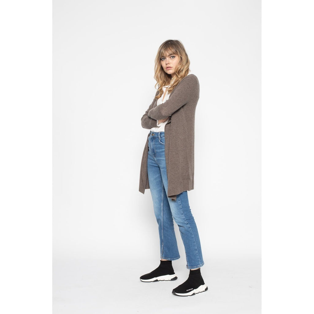 Veste Longue Abigail Taupe, 100% Cachemire, 2 Fils, Jersey, 266Gr - Femme - Perfect Cashmere - The Bradery