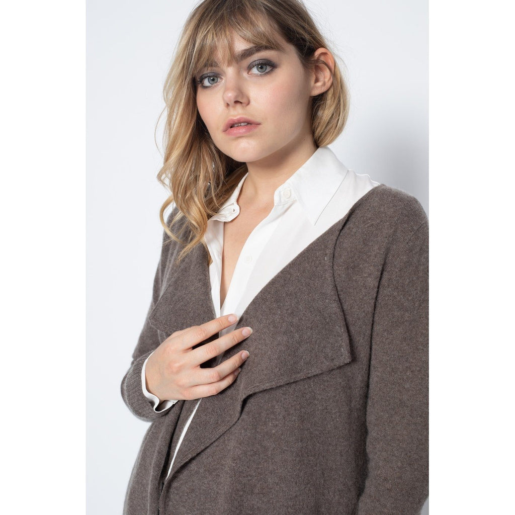 Veste Longue Abigail Taupe, 100% Cachemire, 2 Fils, Jersey, 266Gr - Femme - Perfect Cashmere - The Bradery