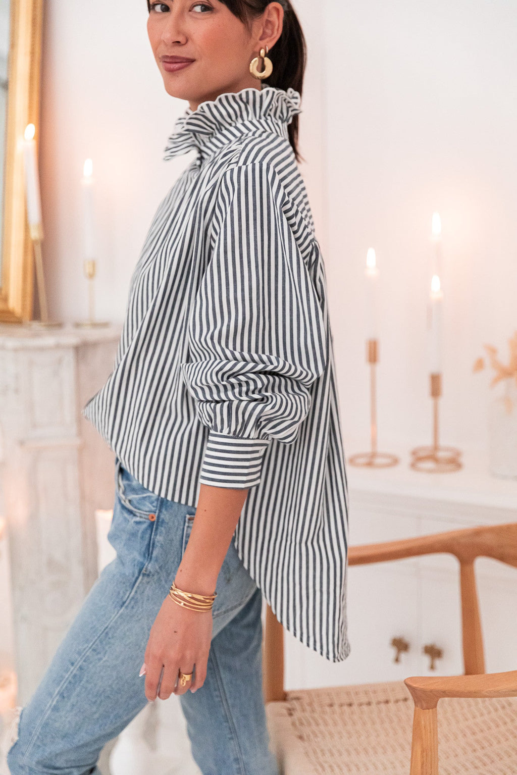 VIKTORIA Bleu Marine - Chemise Rayée