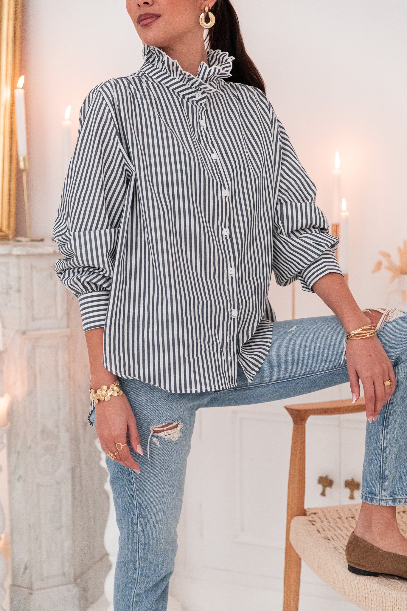 VIKTORIA Bleu Marine - Chemise Rayée