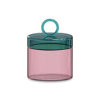 Olimpia - Lot De 2 Pots Avec Poignée Colorée À Anneau - Rose Et Verte Pétrole - Verre Borosilicate - 1,9L
