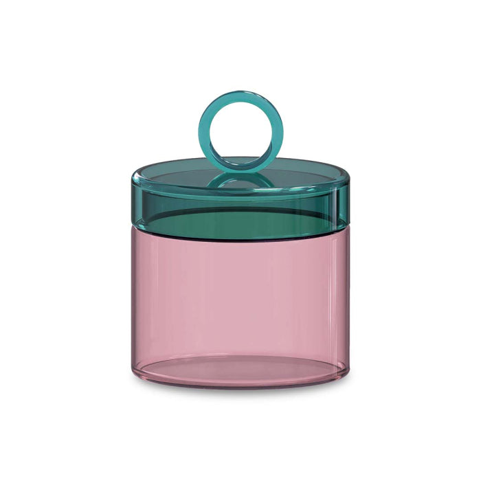 Olimpia - Lot De 2 Pots Avec Poignée Colorée À Anneau - Rose Et Verte Pétrole - Verre Borosilicate - 1,9L