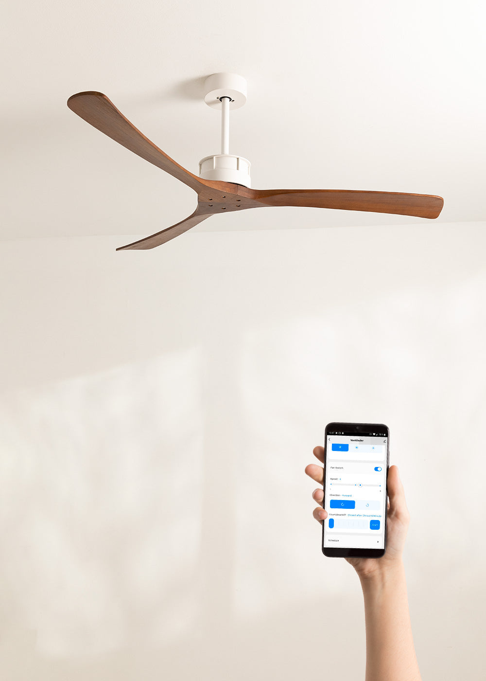 Wind Large Dc - Ventilateur De Plafond 40W Silent Xl Wifi - Blanc/Bois Foncé