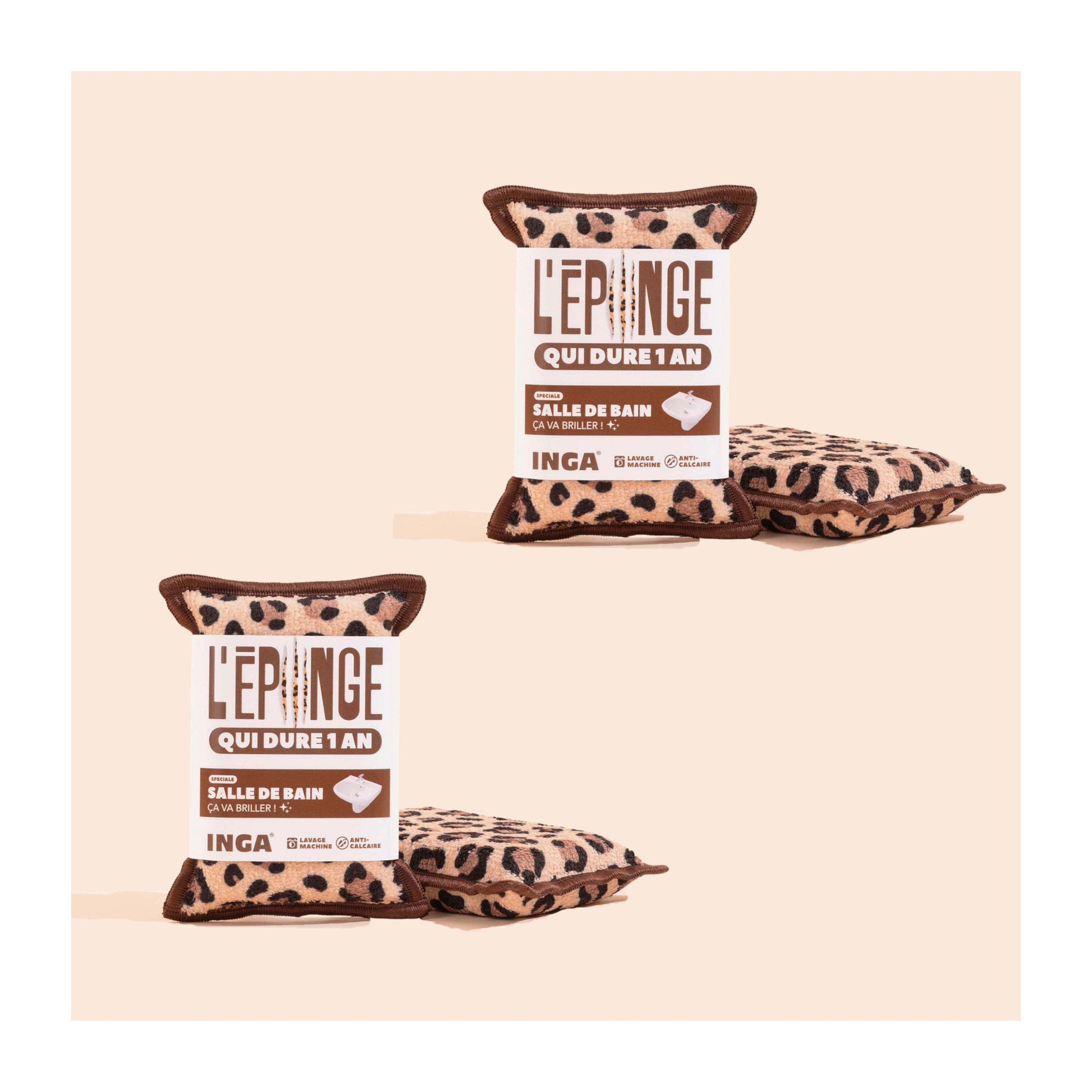 New - Duo D'Éponges Salle De Bain Léopard