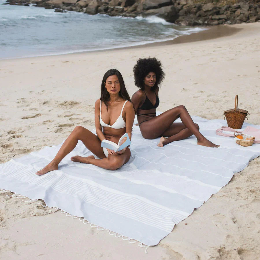 Fouta Xxl Rayée - Gris Clair