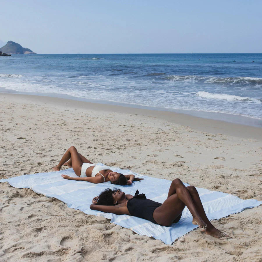 Fouta Xxl Rayée - Bleu Ciel